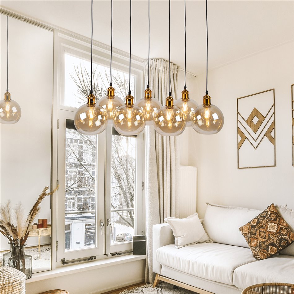 Pendant lamp Reons, black/copper color, H27-135x70x26cm, E27 7x60W(MAX)