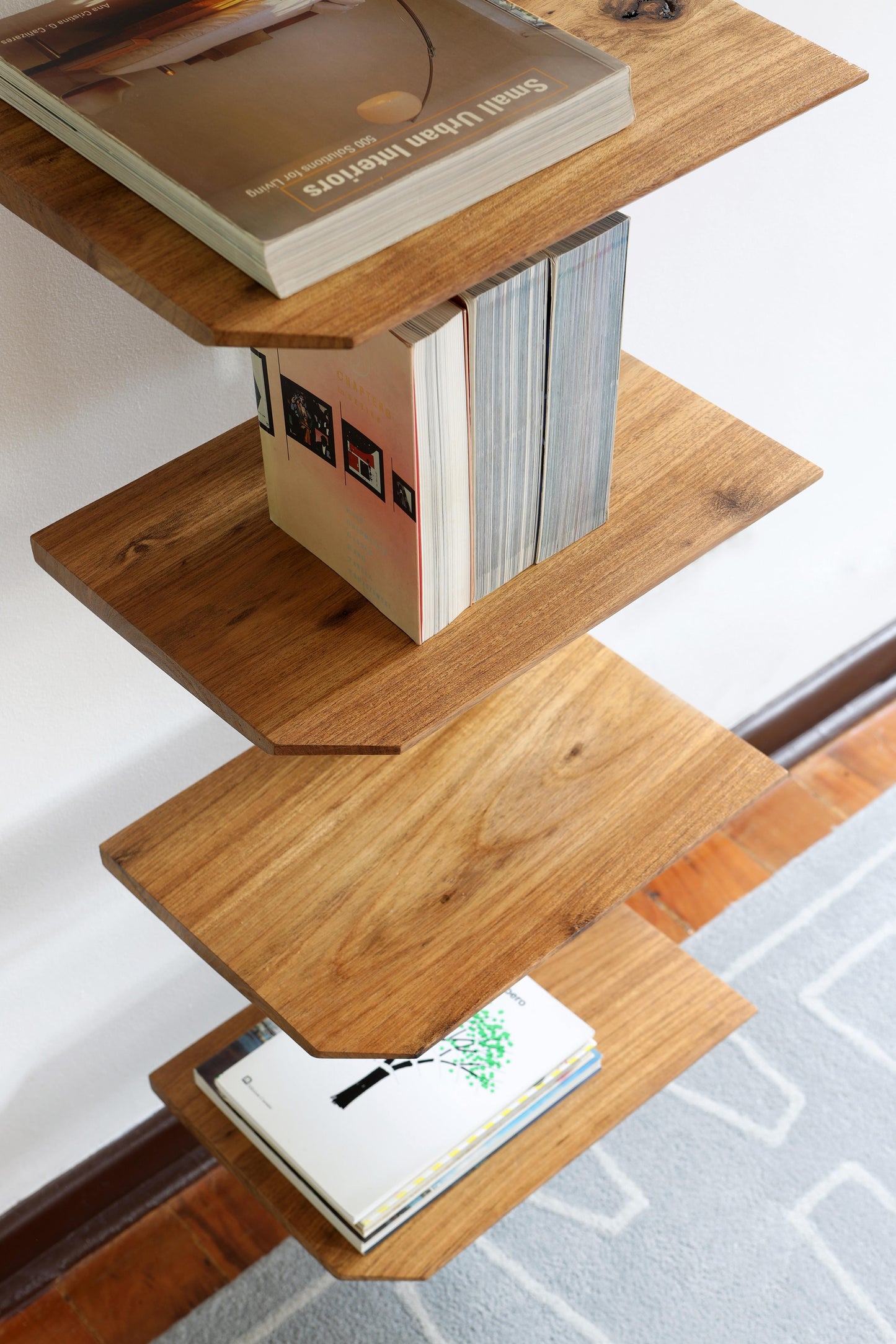 Contemporary Brazilian Hardwood Book Shelf Stand with Brass Details – Adjustable Shelves