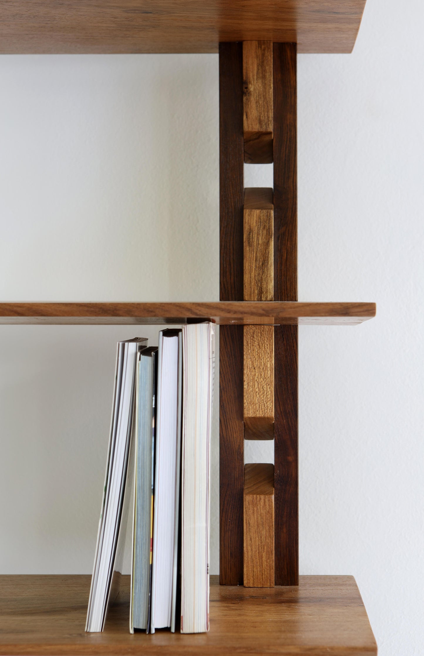 Contemporary Brazilian Hardwood Book Shelf Stand with Brass Details – Adjustable Shelves