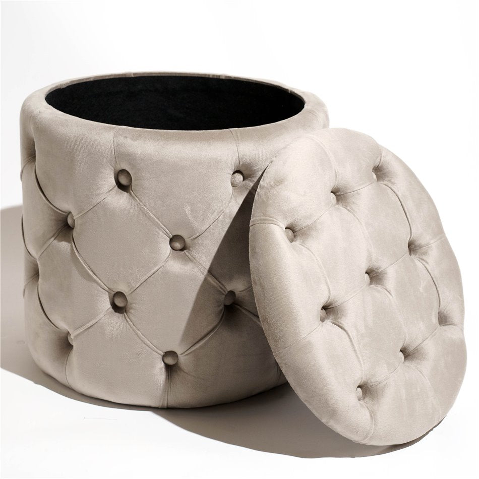 Mainburg A Storage Pouf Taupe Velvet – H43 × Ø43 cm