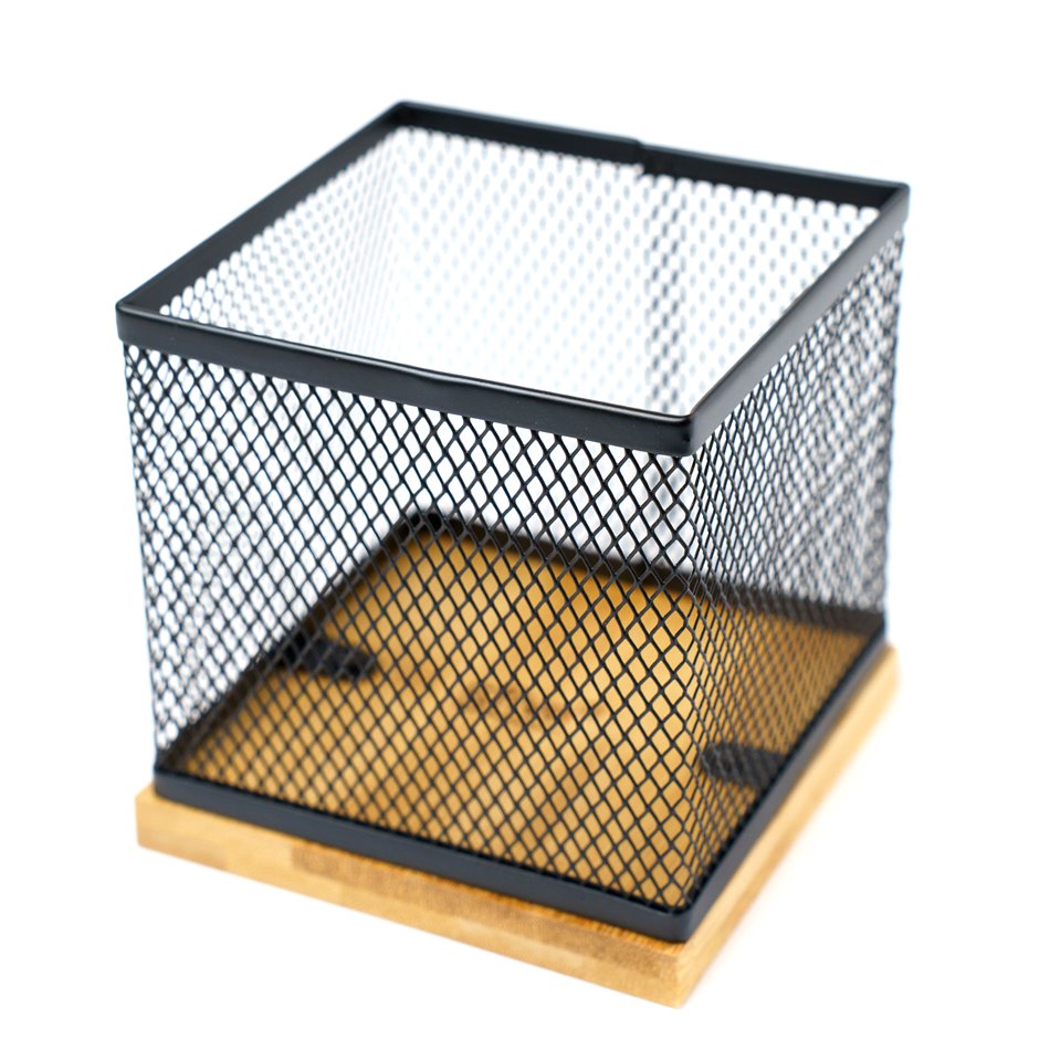 Mayaj Bamboo-Metal Pen Pot – 10 × 10 × 10 cm