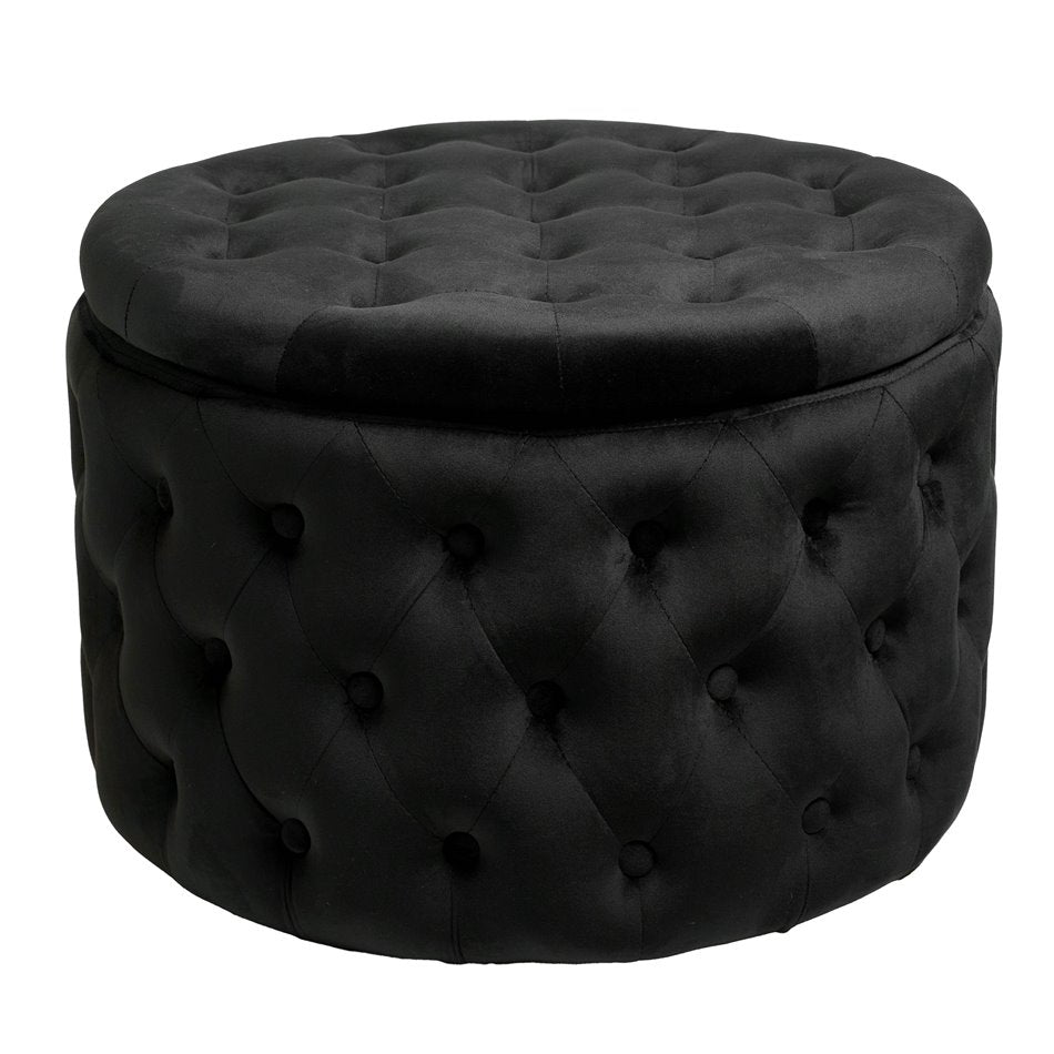 Black Velvet Lailly Round Storage Ottoman