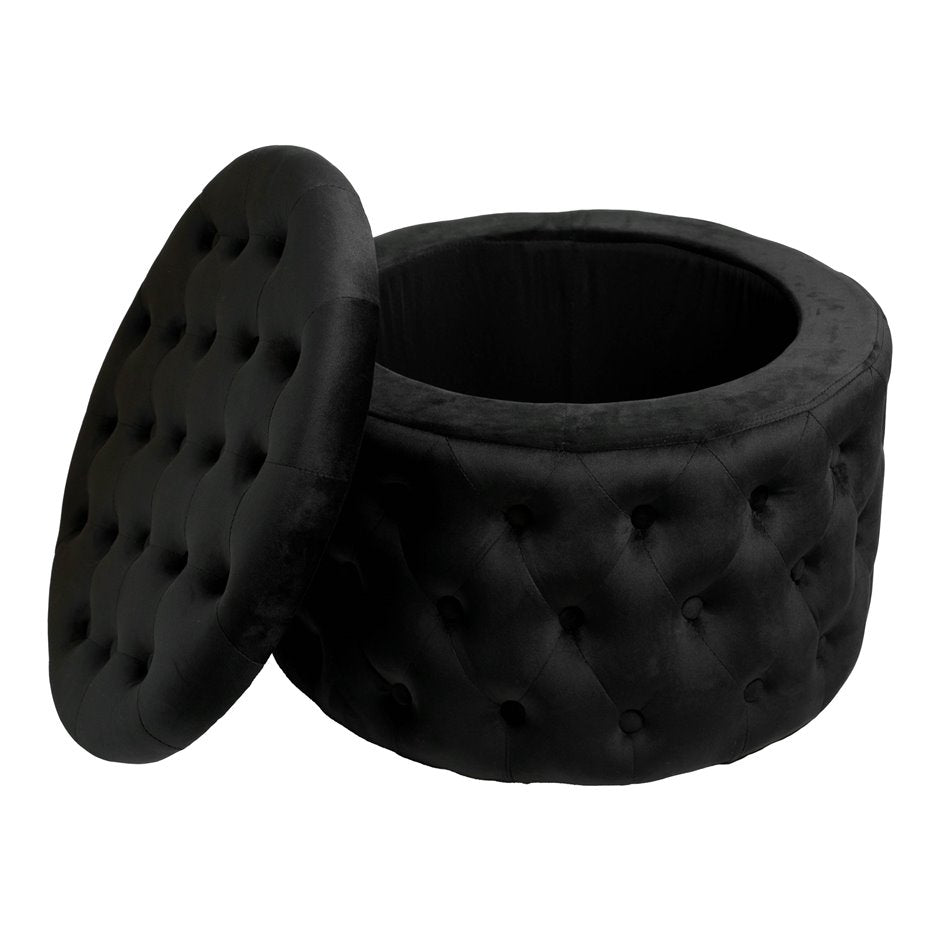 Black Velvet Lailly Round Storage Ottoman