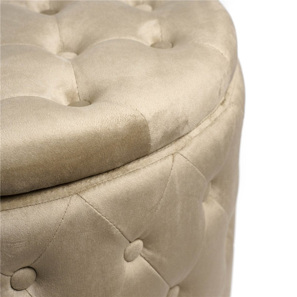 Taupe Velvet Lailly Round Storage Ottoman