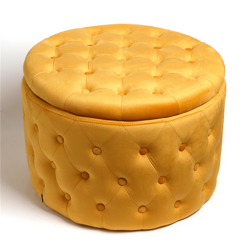 Gold Velvet Lailly Round Storage Ottoman