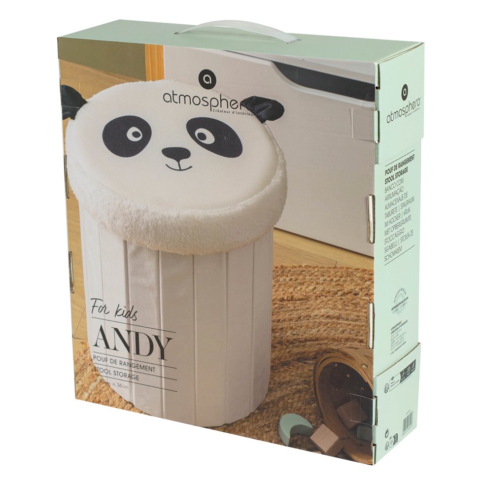 Panda White-Black Storage Pouf – H36 × Ø30 cm