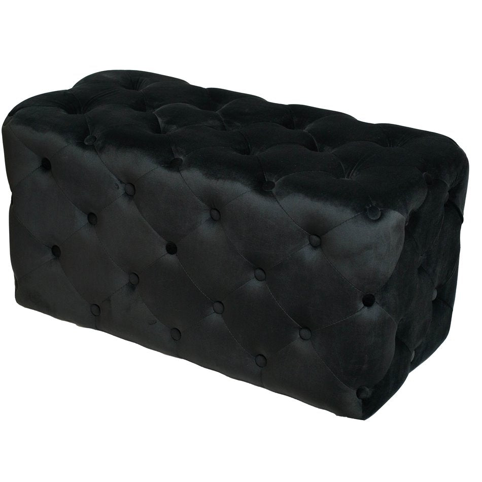 Black Velvet Lailly Rectangular Storage Stool – Elegant Accent Ottoman