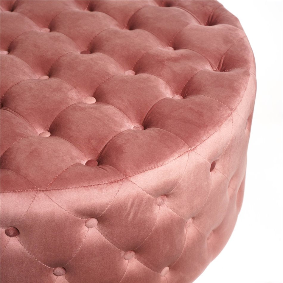 Taupe Lacelle Buttoned Round Stool Plush Velvet Accent Ottoman