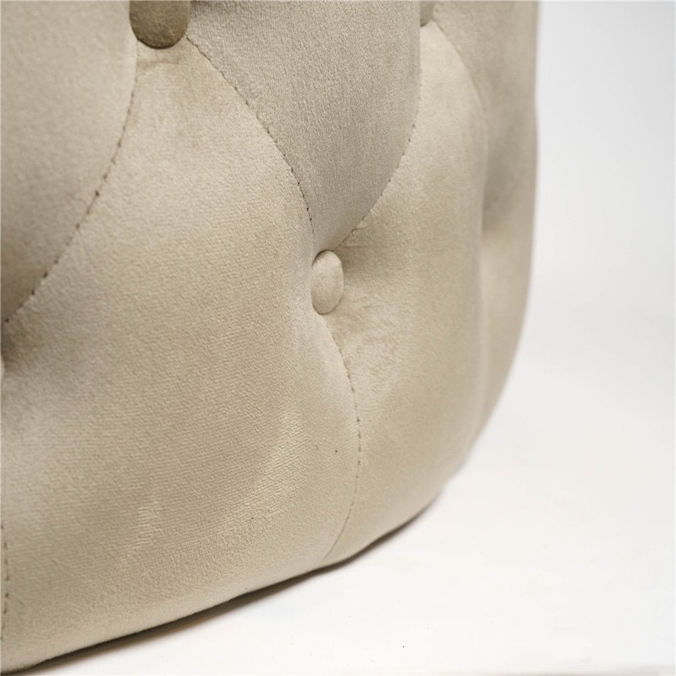 Lacelle Taupe Buttoned Round Stool – Plush Velvet Accent Ottoman