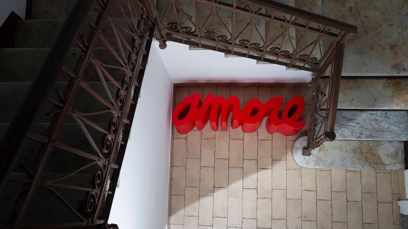 Slide Design Amore Bench in Flame Red by Giò Colonna Romano