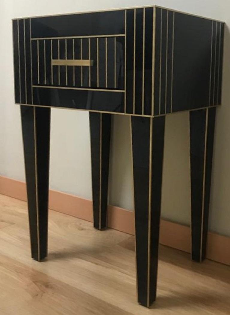 Mirrored Nightstand – Black Mirror with Chrome Accents