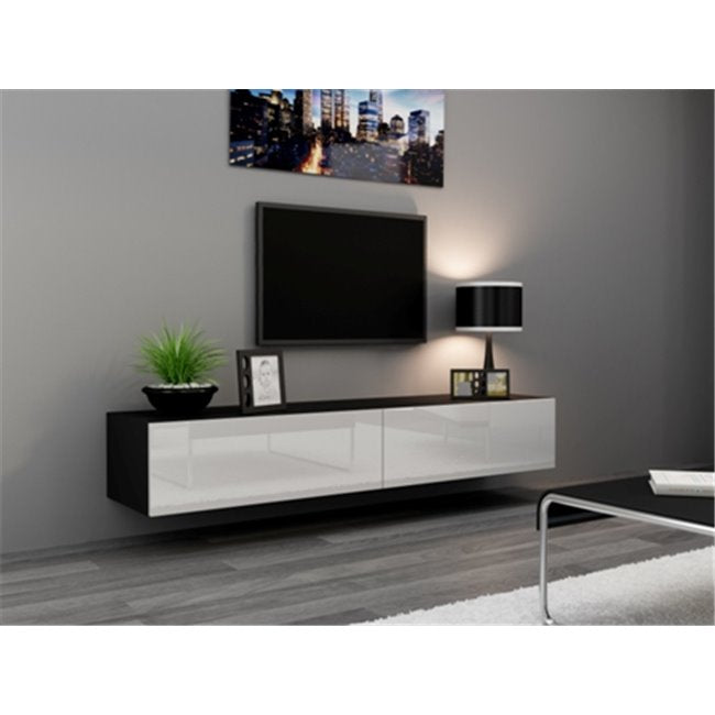 Havigo TV Table – Black & White Chipboard, 180×40×30 cm