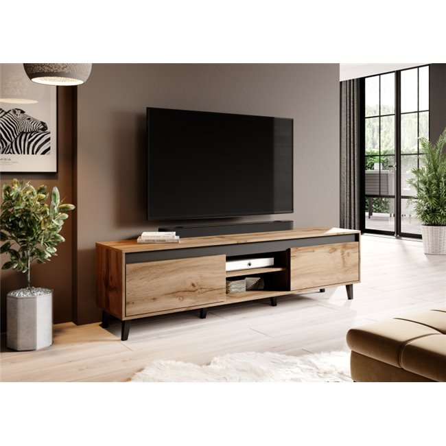 Hord TV Table – Oak Pattern & Anthracite Chipboard, 170×38×48.5 cm