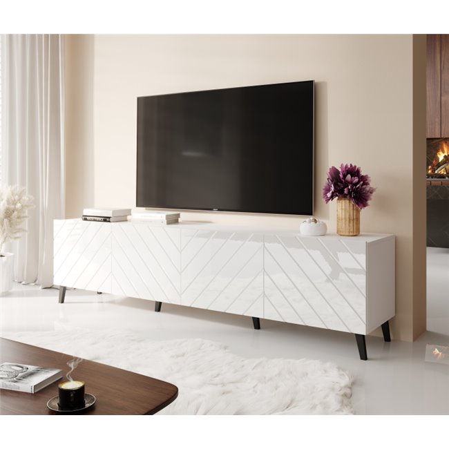 Habeto TV Table – White Chipboard & Plastic, 200×41.6×52 cm