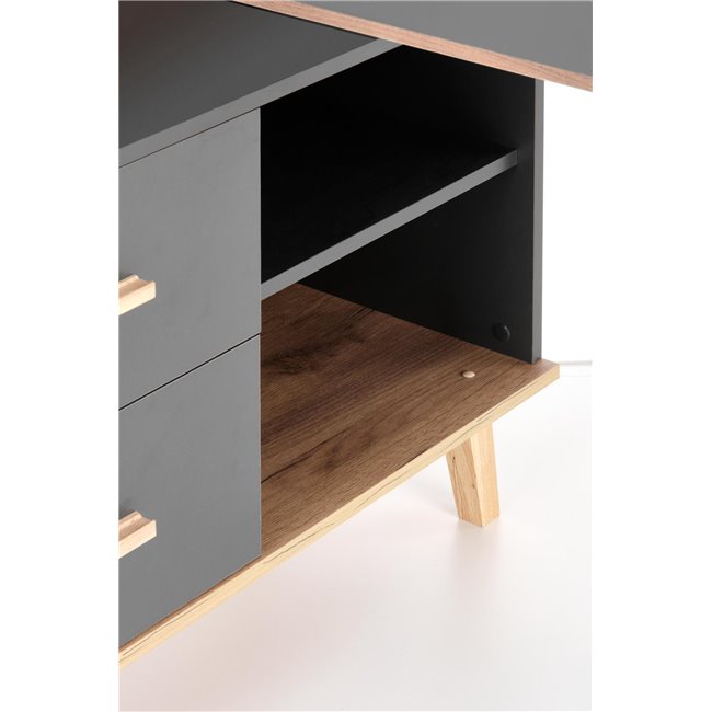 Hergio Extendable Desk – Anthracite & Wotan Oak Look Corner Desk, Adjustable 134–210 cm