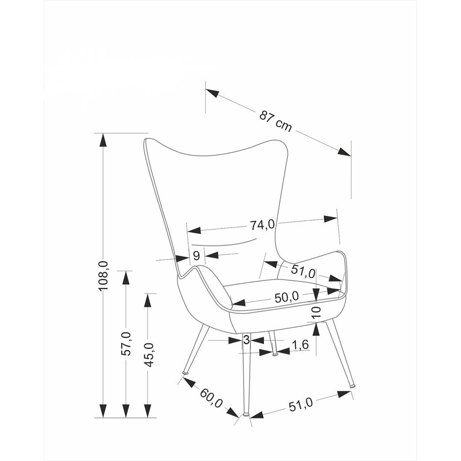 Sessel Hukon, cremefarben, Stahl/Polyester, H 108 x 87 x 74 cm, Sitzhöhe 45 cm