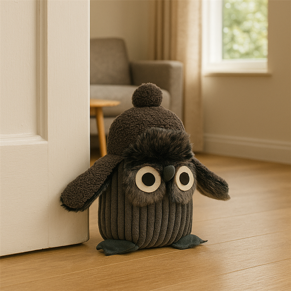 Owl Door Stopper Grey – 19 × 15 × 23 cm