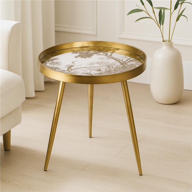 Furuset L Side Table – Gold Metal & Polyresin Round Accent Table