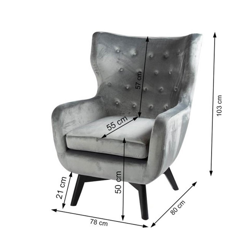 Sessel Dunkel, Samt, schwarz, H 103 x 78 x 80 cm, Sitzhöhe 50 cm
