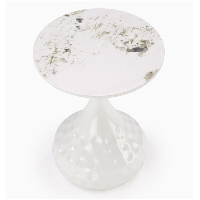 Herde Coffee Table – White Sintered Stone Top with Steel Frame, Ø40×52 cm