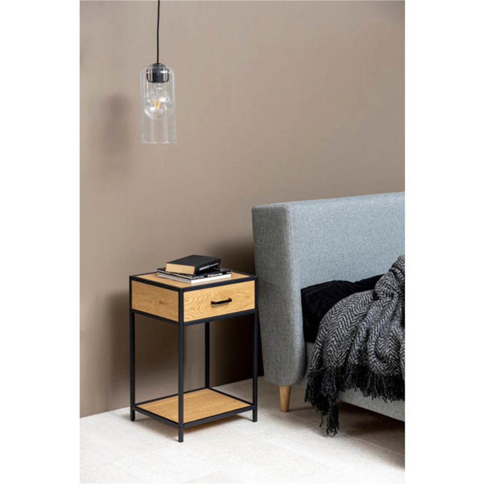 Bedside table Seaford, oak/black, H63x42x35cm