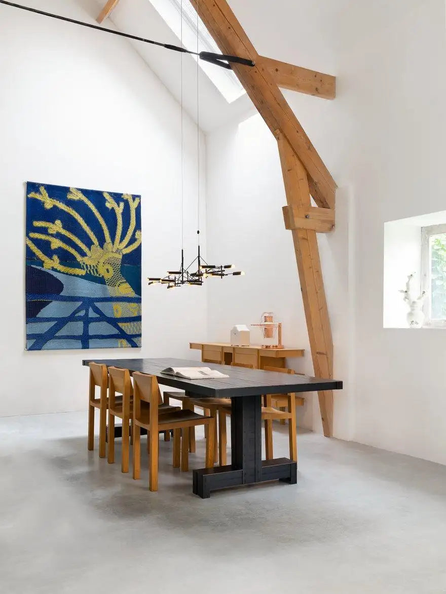 85 LED Suspension Lamp in Black Metal Frame with Brass Shades