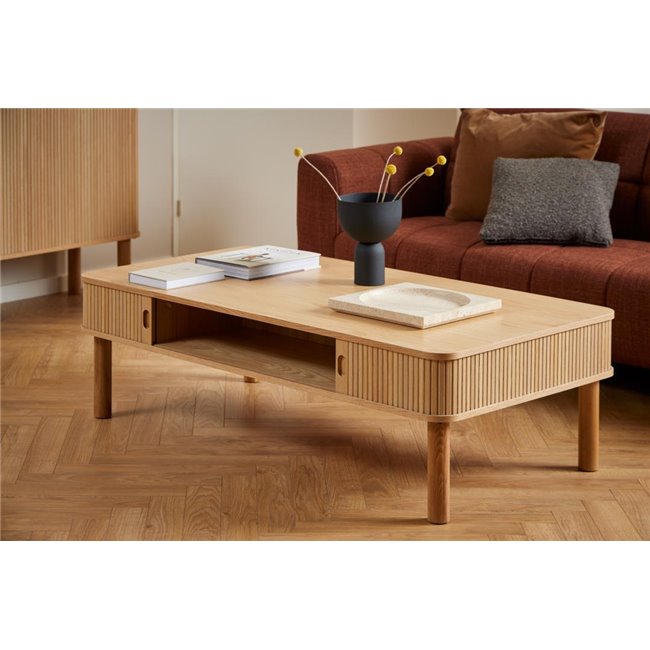 Angley Coffee Table – Natural MDF & Oak Wood, 130×70×40 cm