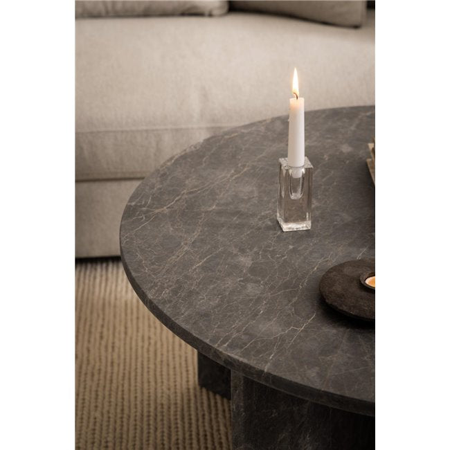 Avega Coffee Table – Grey Marble, 90×90×42 cm