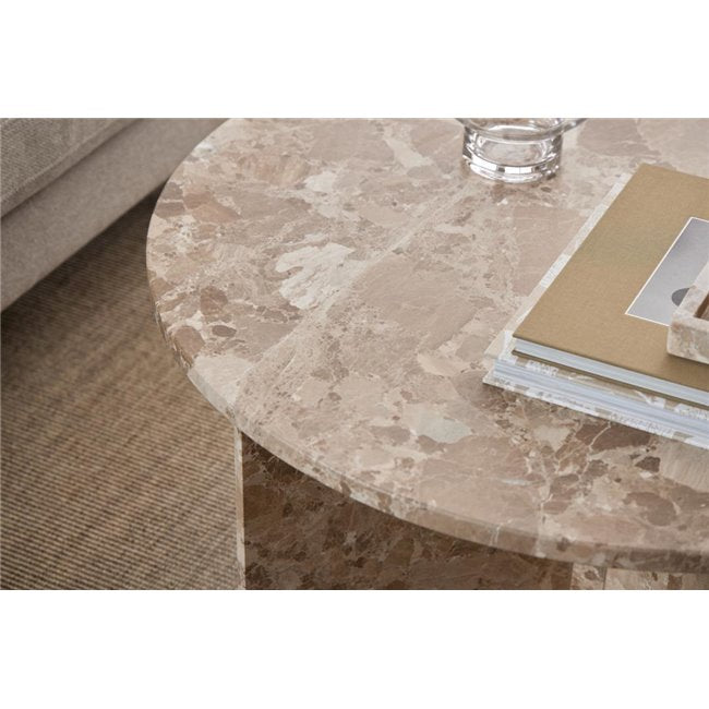 Avega Coffee Table – Beige Marble, 90×90×42 cm