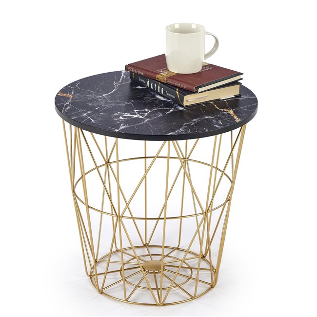 Harissa G Coffee Table – Black & Gold MDF with Steel, Ø42×41 cm