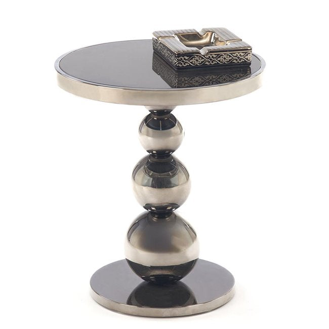 Harla Coffee Table – Black & Silver Steel with Glass, Ø46×40 cm