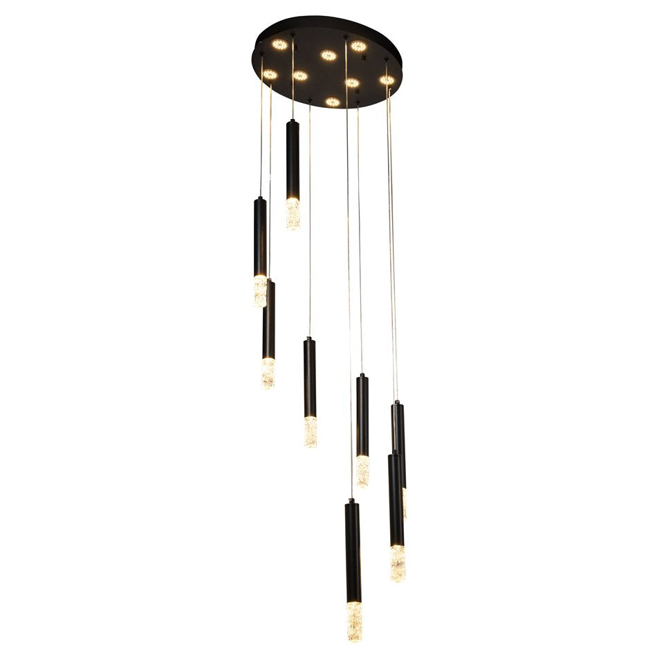 Pendant lamp Sellingen 8, transparent/black, H31-133cm, D40cm, LED 64W, 3000K