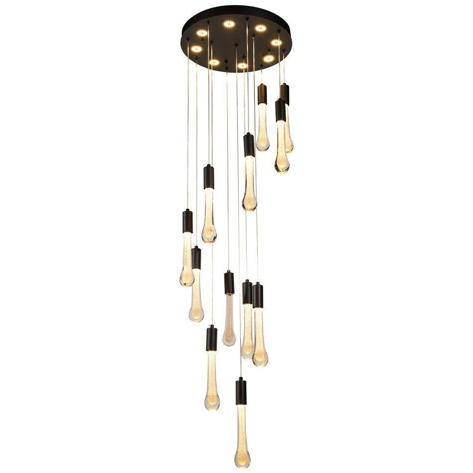 Pendant lamp Selva 12, transparent/black, H32-315cm, D40cm, LED 84W, 3000K/6000K, 6000lm