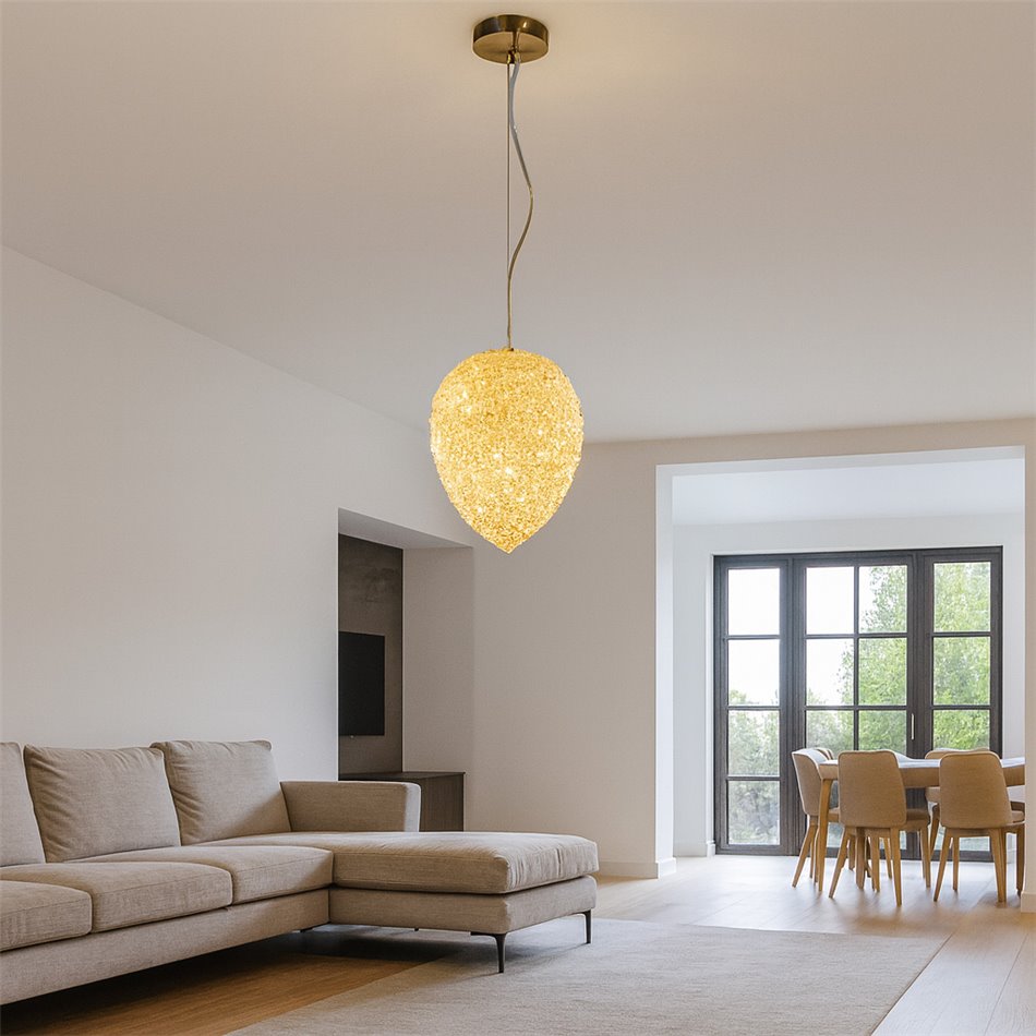 Pendant lamp Kalgy, gold/champagne color, H45-180cm, D30cm, E14x6 40W(MAX)