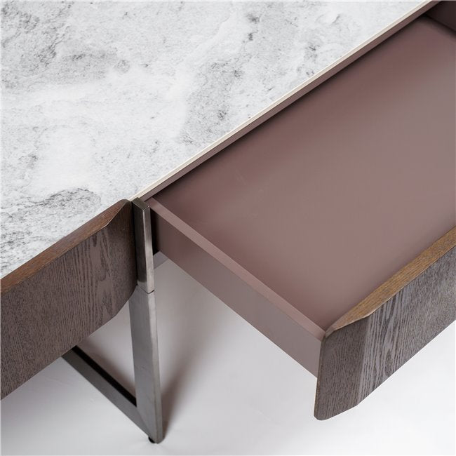 Sintered Stone Coffee Table – Modern Metal & Ash Veneer Design