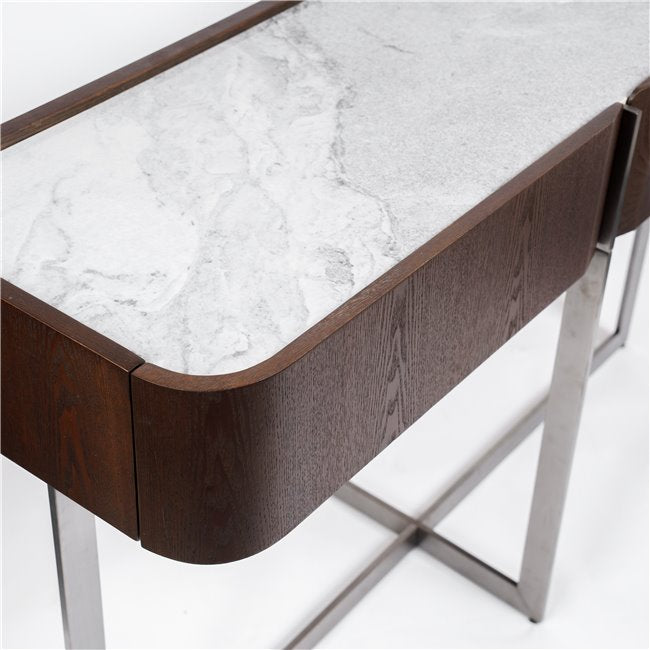 Rondola CT Console Table – Sintered Stone Top with MDF, Ash Veneer & Metal Frame