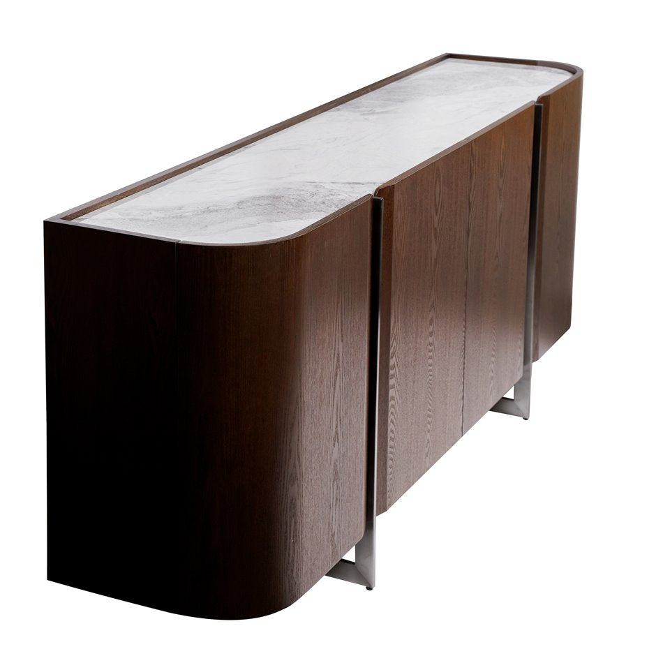 Sideboard Rond SB, sintered stone/MDF/ash veneer/metal, H78x180x42cm