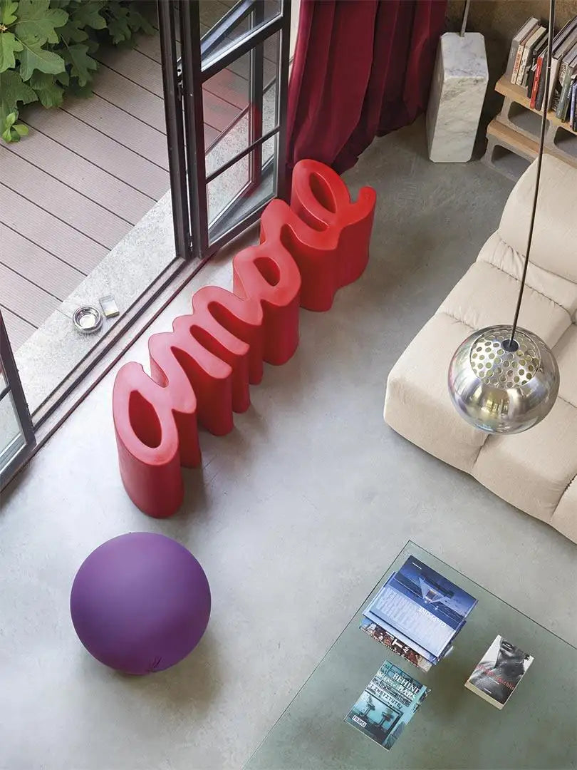 Slide Design Amore Bench in Flame Red by Giò Colonna Romano
