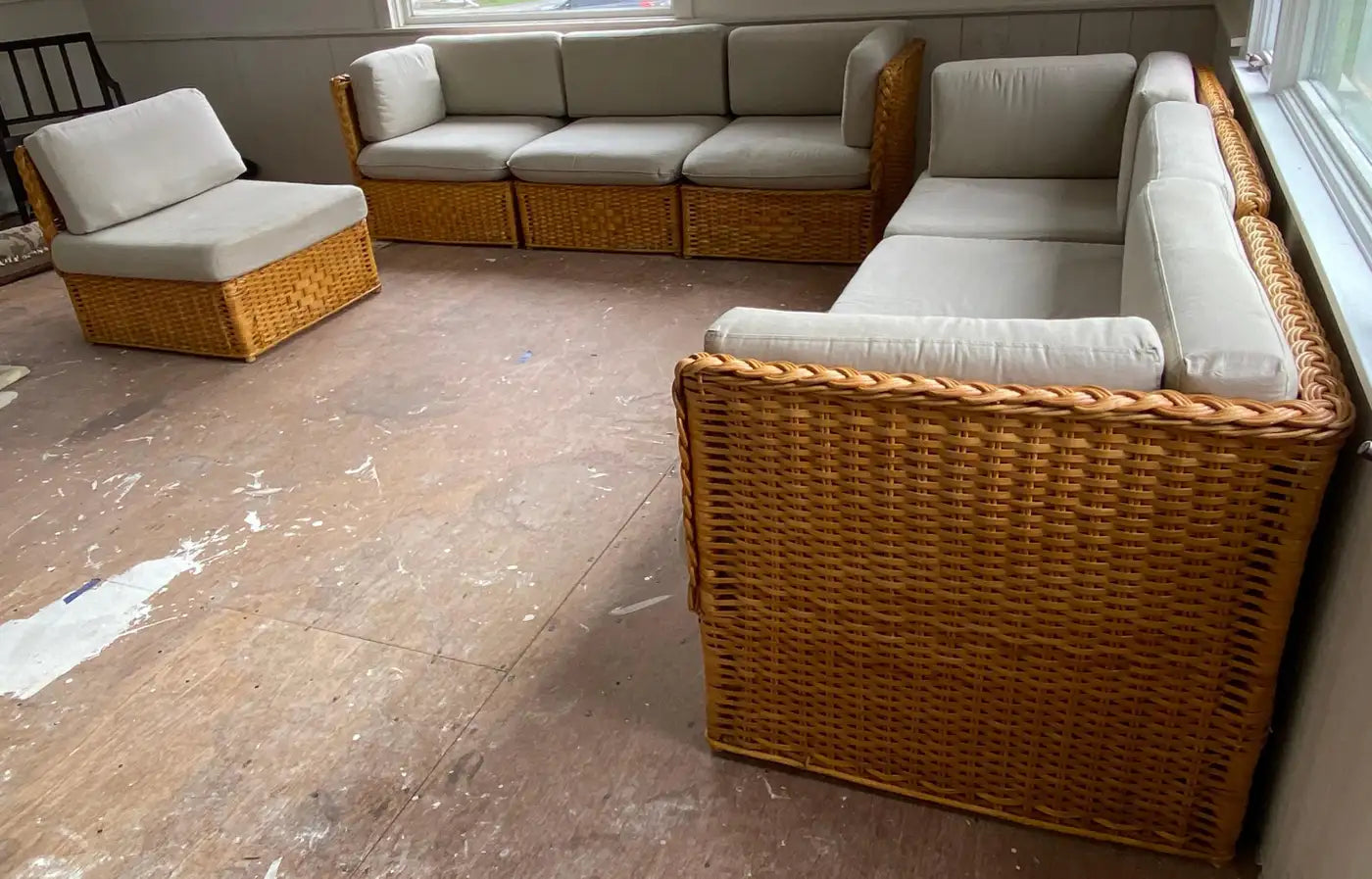 Large Mid-Century Modern Rattan Sectional or Sofas