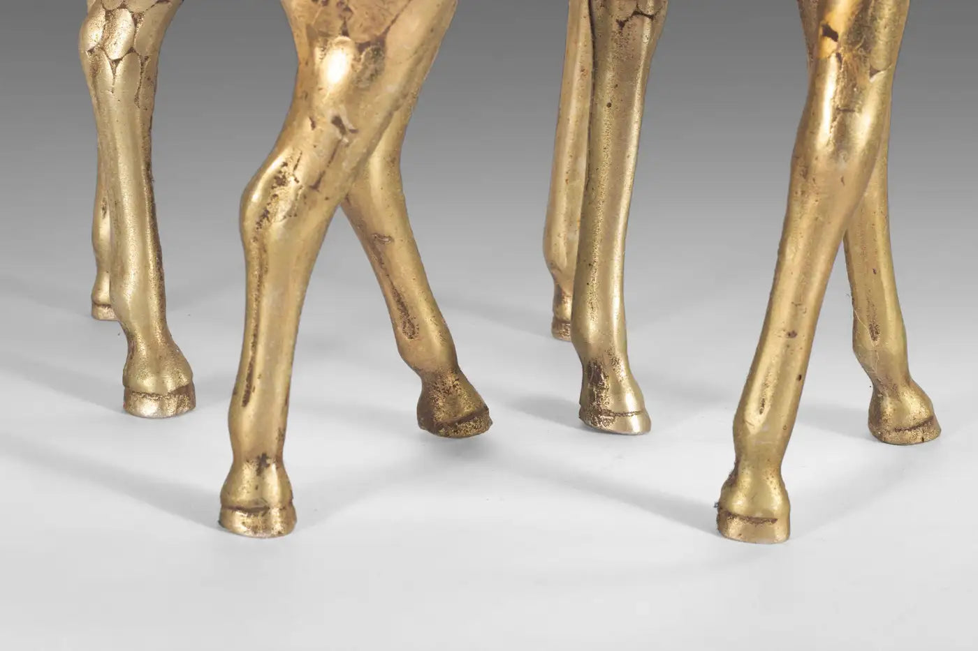 Set of Two '2' Artisan Hand Hammered Mid Century Giraffe Figures in Solid Brass