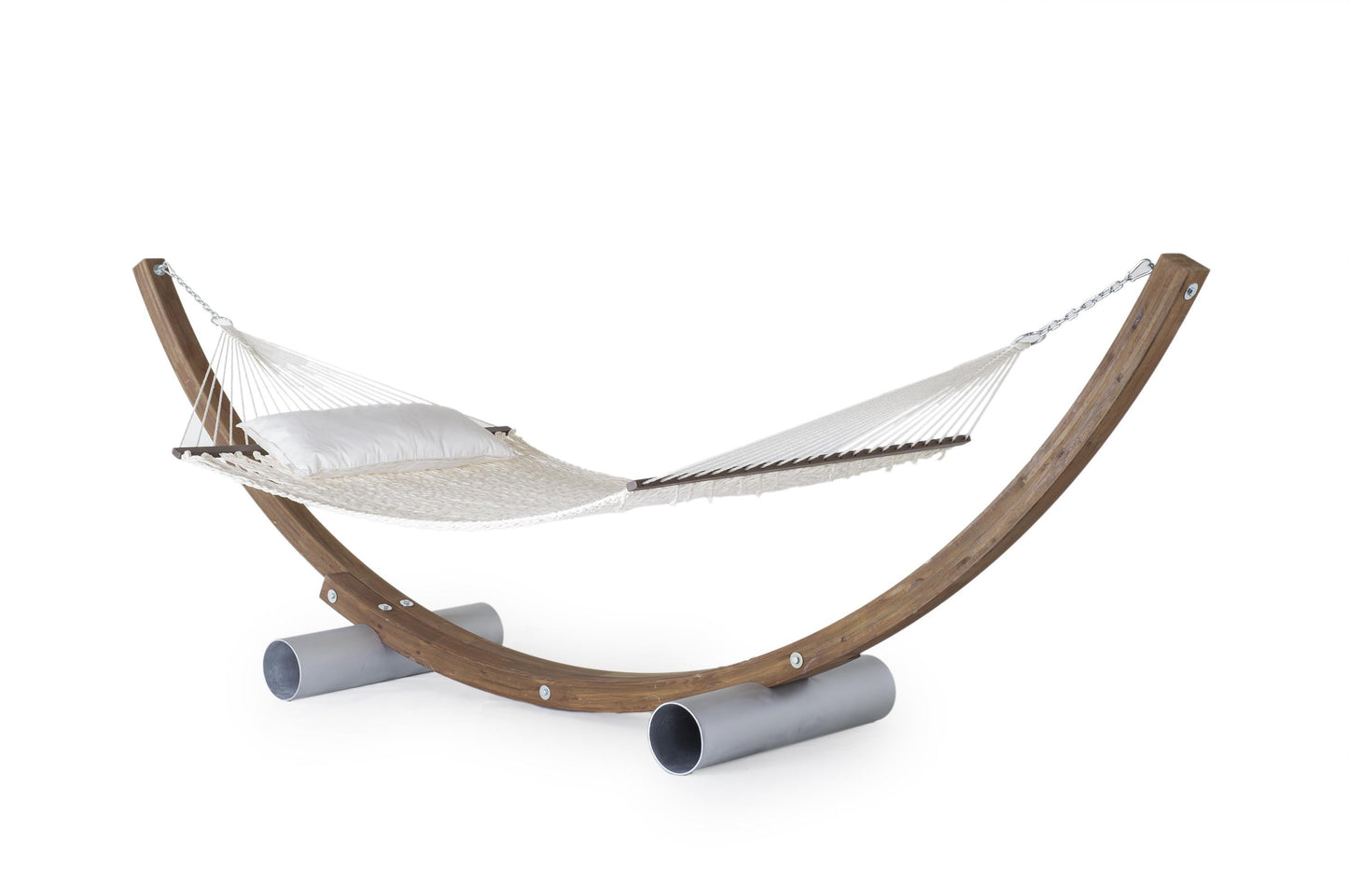 Hammock with wooden arc stand on a white background