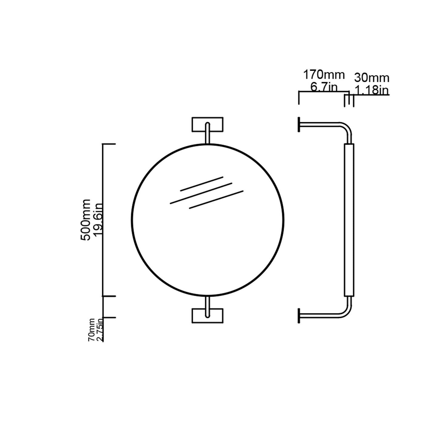 Vorso Wall-Attached Rotating Round Mirror with Bronze Patina Frame – Contemporary