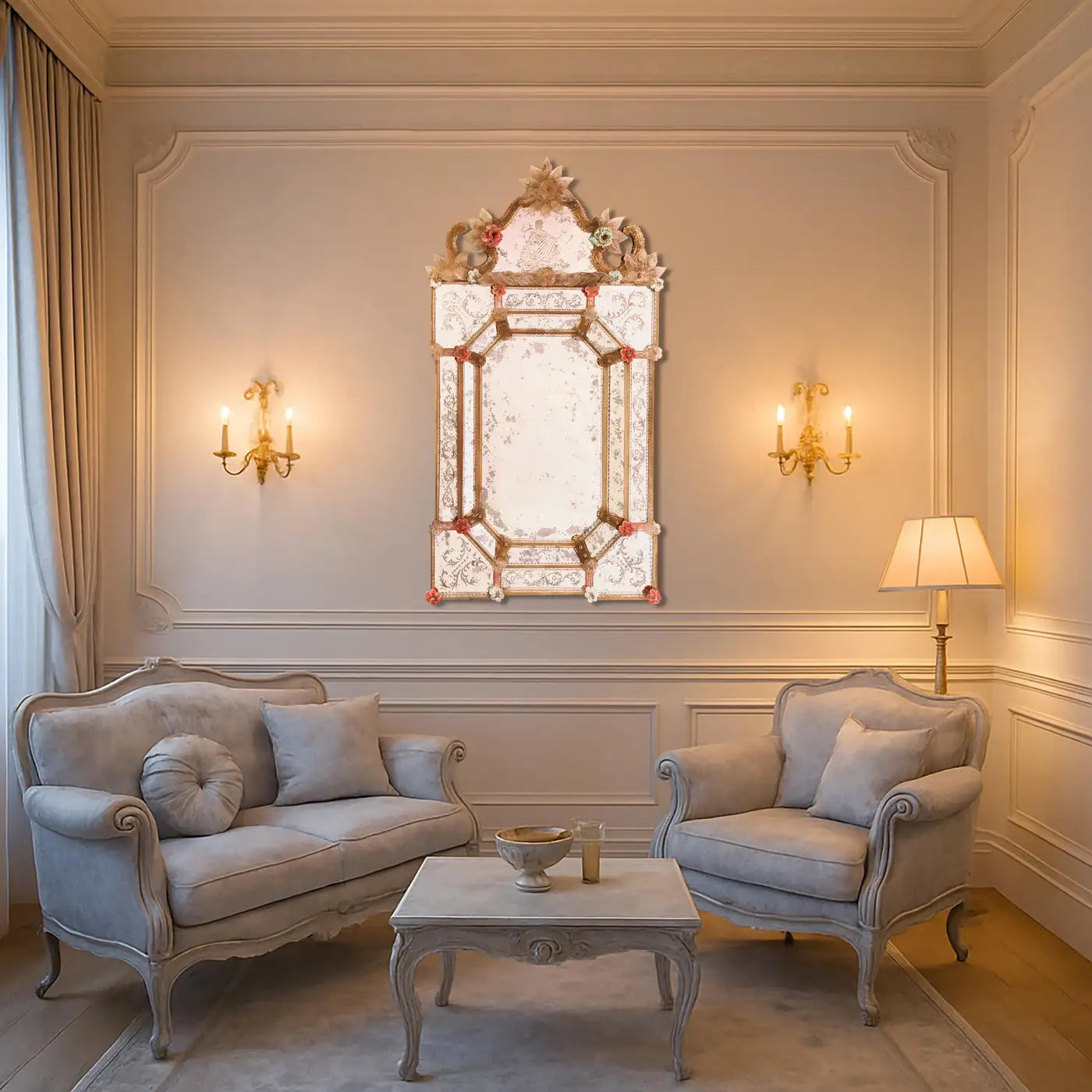 Venetian Mirror in Murano Glass Reproduction of Antique Mirror