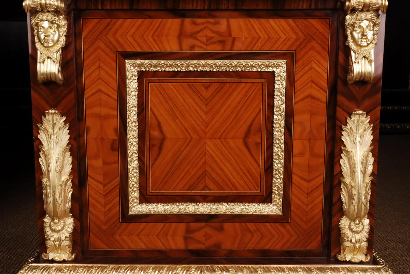 Imposing French Writing Table — Louis XIV Style Tulipwood & Bronze Desk