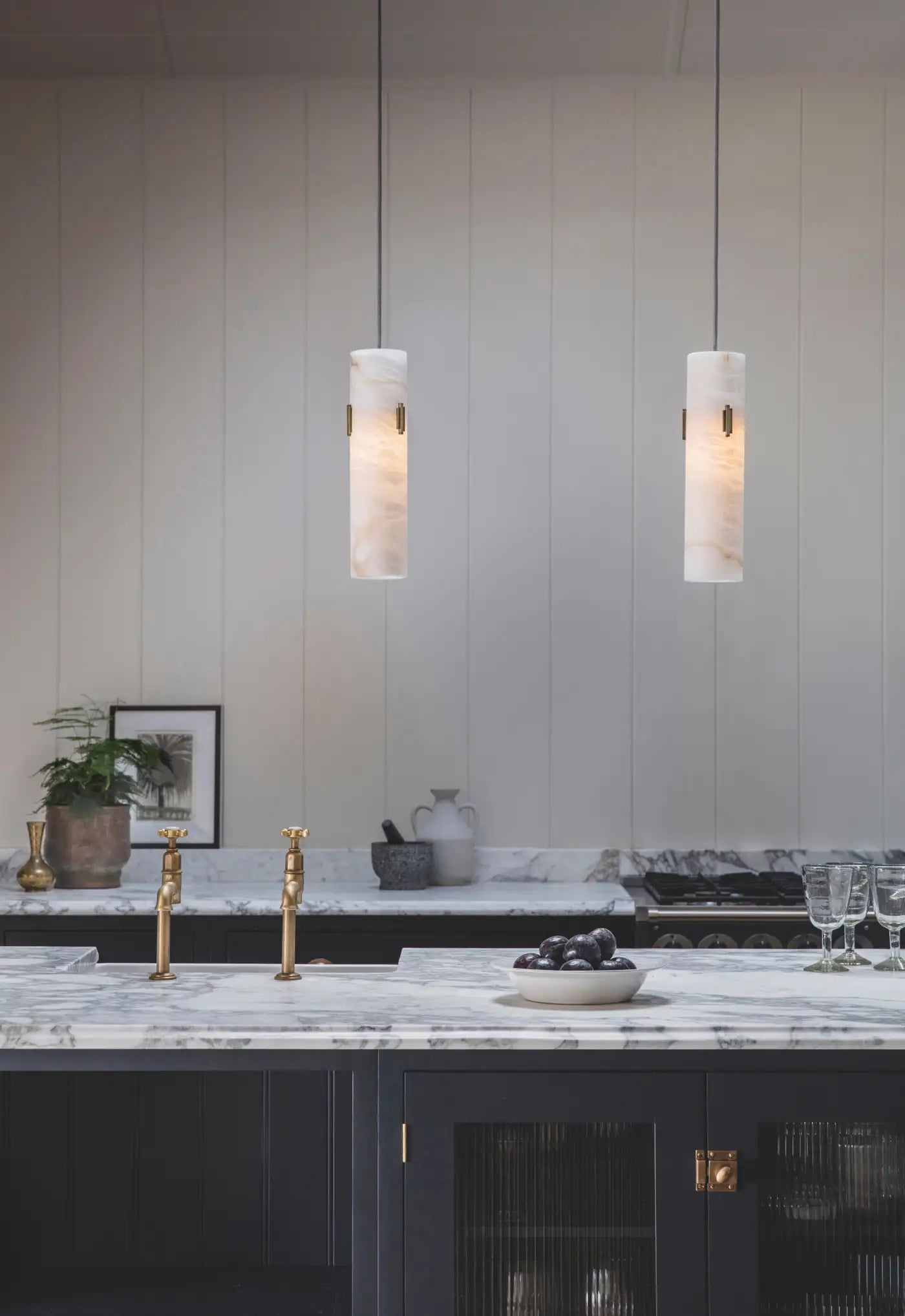 Contemporary Alabaster Pendant in Antique Brass