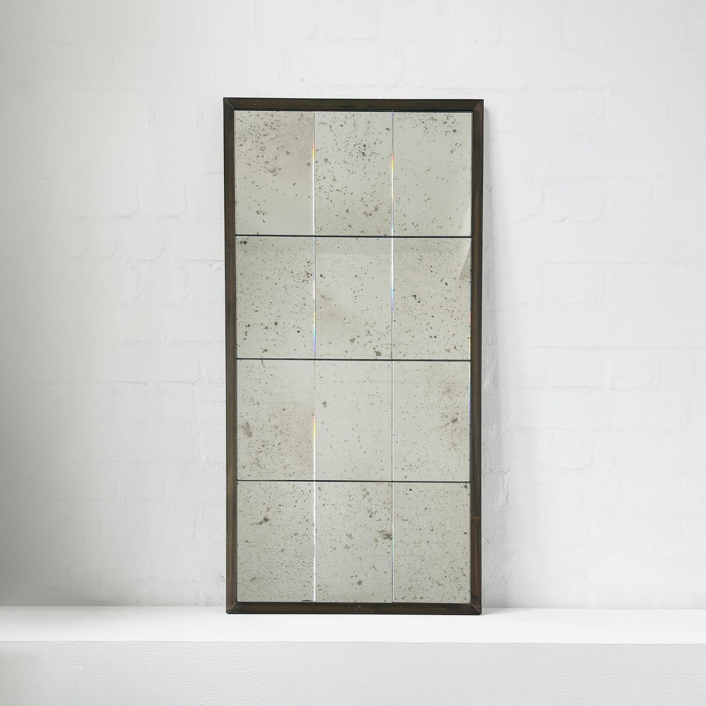 Quadris Rectangular Antiqued Mirror – 12 Panels with Bronze Patina Brass Frame