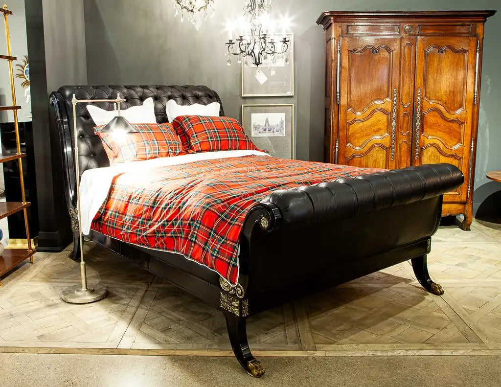 Clivedon Tufted Black Leather Bed Queen Size