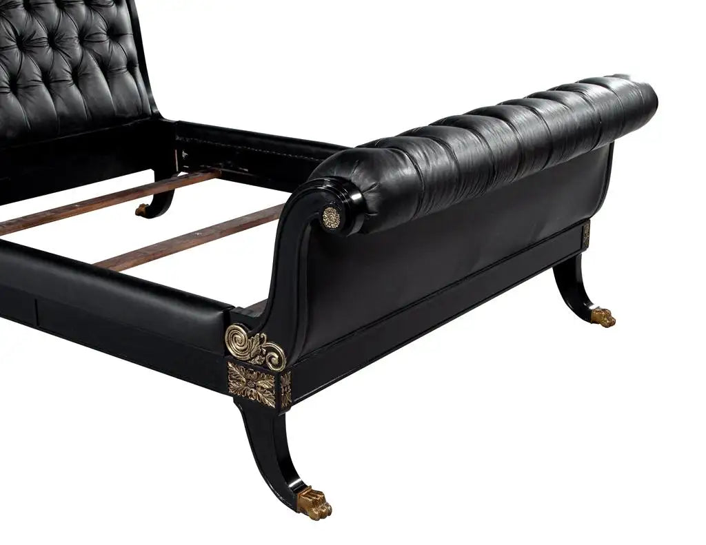 Clivedon Tufted Black Leather Bed Queen Size
