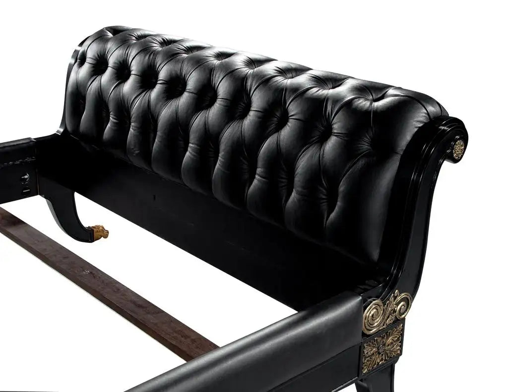 Clivedon Tufted Black Leather Bed Queen Size