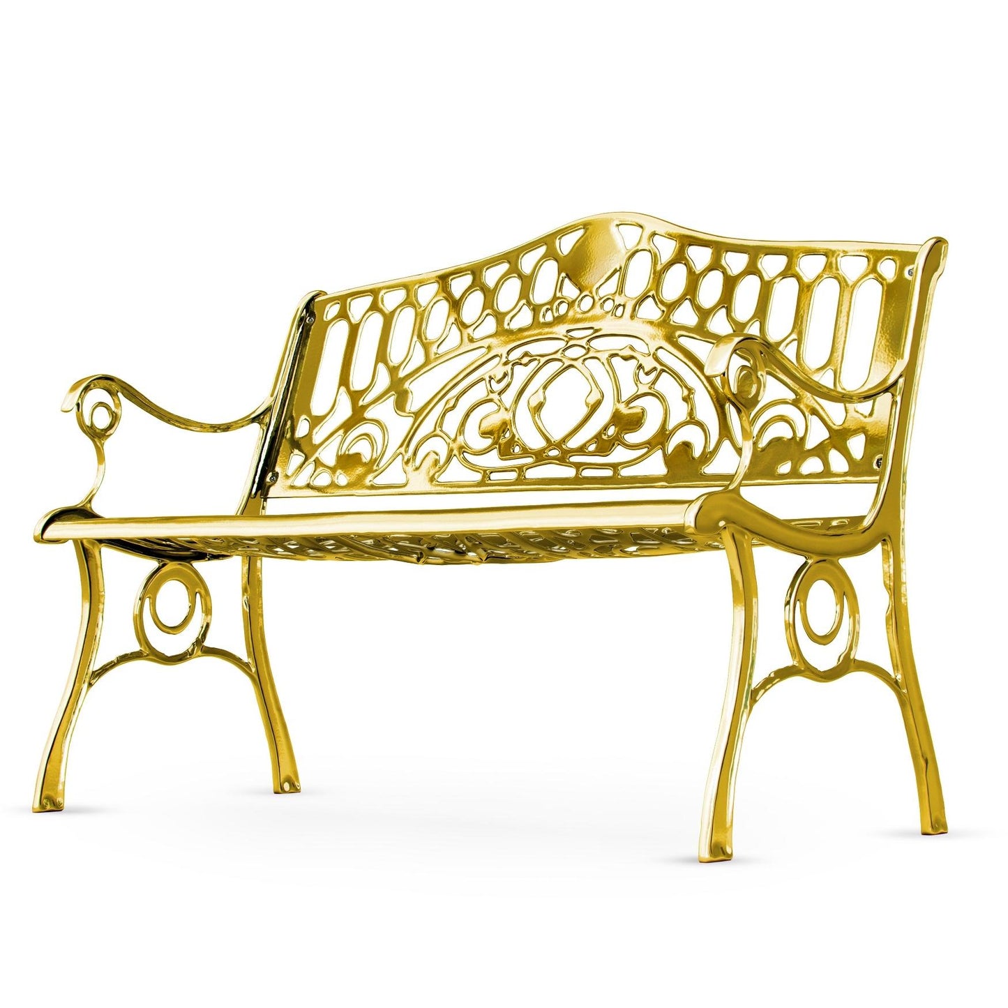 Gold ornate bench on a white background